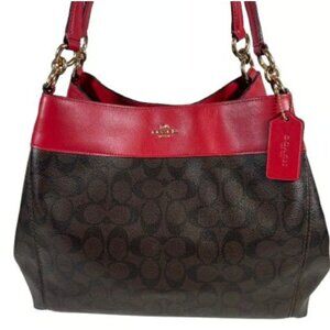 Coach Red Signature Lexy Brown Shoulder Bag Purse Leather Valentine